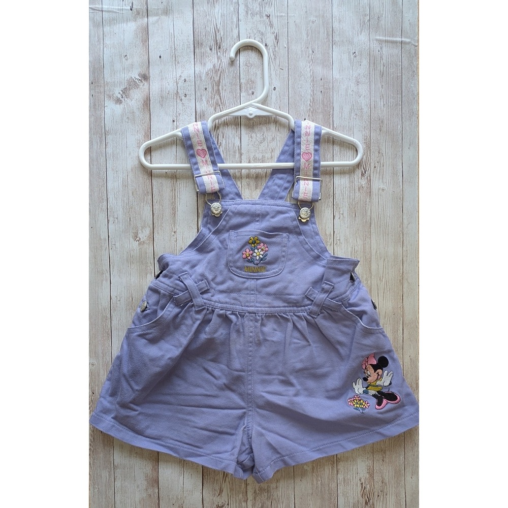 Vintage Minnie Mouse Overalls Shorts Periwinkle Embroidered Disney 3T